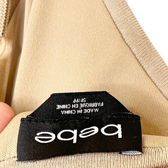 Bebe Y2K Beige Knit Striped V-Neck Slip Maxi Dress Beach Tan Bodycon SP FLAW - Picture 6 of 7